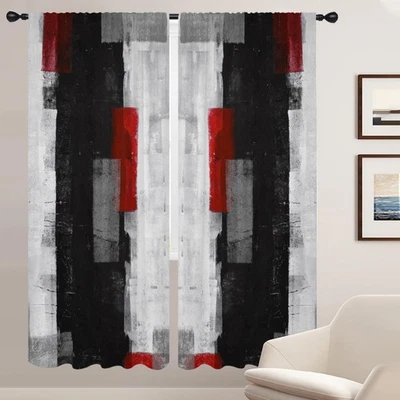 Cortinas de ventana abstractas rojas y grises para dormitorio 52 x 84 pulgadas de largo ancho negro... Foto 1 de 4