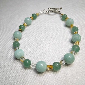 Malaysia Jade und Glas Armband silberfarben Knebelverschluss 7,25 Zoll - Bild 1 von 7