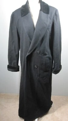 Trench coat feminino Herman Kay L lã preta peito duplo negócio dinheiro antigo - Imagem 1 de 4