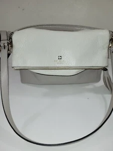 Kate Spade Crossbody Purse Southport Pebbled Leather Fold Over Bag White & Gray - Picture 1 of 15