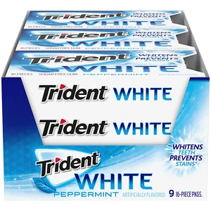Chicle de mascar Trident menta blanca sin azúcar, 60 paquetes de 16 piezas (960 tota - Imagen 1 de 12