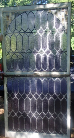 ANTIQUE PAIR SET HUGE SIZE ARCHITECTURAL SALVAGE STAINED GLASS WINDOW IN FRAME Cover
