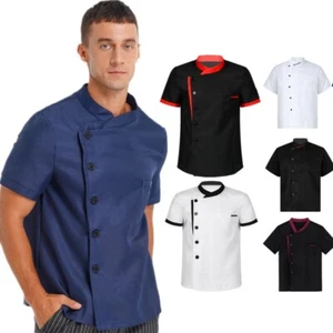 Adult Mens Chef Coat Kitchen Restaurant Short Sleeve Tops Chef Jackets Coat - Picture 1 of 69