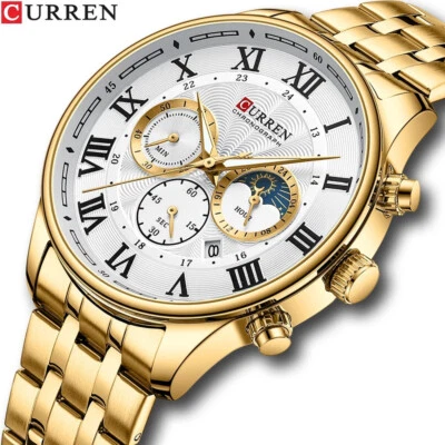 CURREN Men Watches Stainless Steel Chronograph Wristwatch Male Calendar Watch - Image 1 of 4
