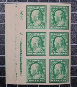 Scott 383 1 Cent Franklin OG MH Plate Block Left # 5484 Initials SCV - $50.00 - Picture 1 of 2