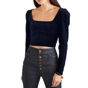 Silvia Tcherassi Woman Madison Cropped Velvet Top Navy L NWT - Picture 1 of 12