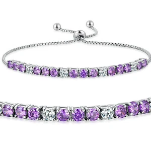 Sterlingsilber Tennis verstellbares Bolo Armband Amethyst & weiß CZ Damen Geschenke - Bild 1 von 6