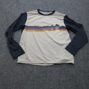 Patagonia Shirt Boy Medium White Striped Long Sleeve Capilene Silkweight Rainbow - Picture 1 of 7