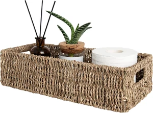 Seagrass Baskets with Built-In Handles, Bathroom Decor Box for Toilet Tank Top, - Picture 1 of 12