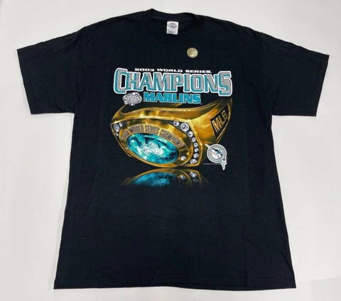 VTG Florida Marlins 2003 World Series Champions Ring L T-Shirt Black Delta NEW Cover