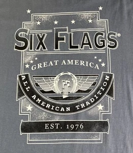 (L) SIX FLAGS All American Tradition ADULT Shirt Full Blue Back Graphic Tee NWT - Picture 1 of 8