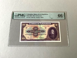 Colombia 10 Pesos Oro P-389f 1963 PMG 66 EPQ - Picture 1 of 4