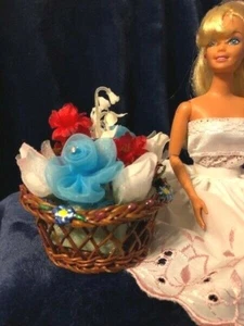 DOLL LARGE HANDPAINTED BASKET W/ RED & WHITE & BLUE FLOWERSSW/ JEWELS - Picture 1 of 3