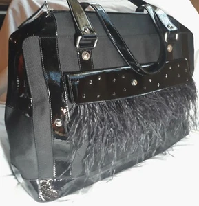 Cortiglia Luxury Tennis Bag Travel Tote Black made Italy Feather Fringe - Picture 1 of 11