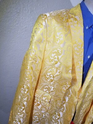 Pimp Gangster Brillante Amarillo Brillante Paisley 3XL 48R Blazer Chaqueta Abrigo Satinado Foto 1 de 4