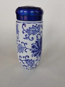 Teavana Tea Infuser Porcelain Travel Tumbler Blue White Leaf Design Lid &Infuser - Picture 1 of 6