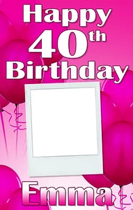 PERSONALISED BIRTHDAY DOOR BANNER WITH PHOTO- ANY AGE/NAME - PINK - Picture 1 of 1