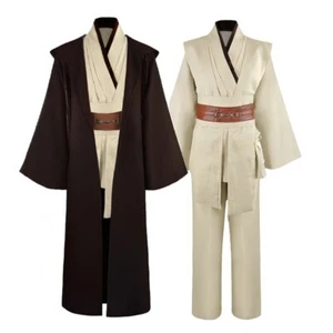 Men's Star Wars Costume Obi-Wan Kenobi Outfit Jedi Knight Tunic Hooded Cloak - Picture 1 of 11