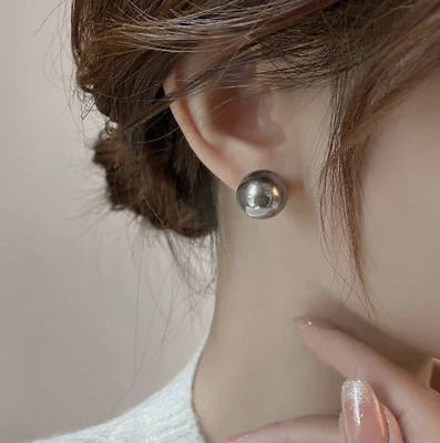 Pendientes Clip On Redondos 10/12/14mm Gris Akaya Artículo Perla No Piercing Foto 1 de 4