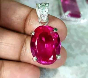 Certified 20.60 Ct+ Natural Pink RUBY 925 Solid Silver Pendant Loose Gemstone - Picture 1 of 7
