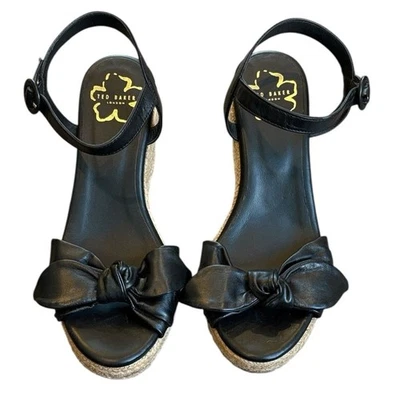 Ted Baker Bryanah女式9.5黑色皮革帆布鞋楔形鞋 — 第 1/4 张图片