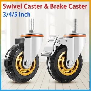 3" 4" 5" Rubber Castor Wheels Swivel & Brake Caster Trolley Trailer Castors Mute - Picture 1 of 35