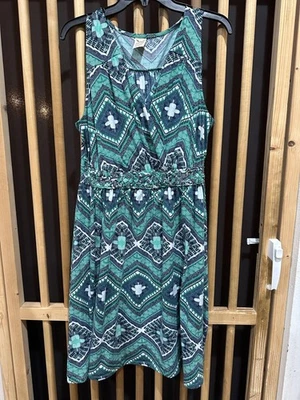 Vestido Gloria Desteñido Para Mujer Plus 1X 16W Verde Azul Sin Mangas Boho Azteca Geométrico Foto 1 de 4