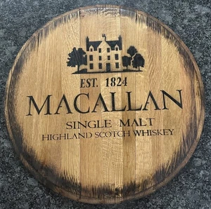 Rustic Bar Decor (Macallan Scotch Whiskey)  Barrel Head/ Lid wood wall art - Picture 1 of 5