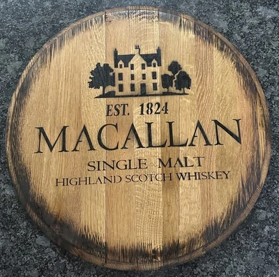 Rustic Bar Decor (Macallan Scotch Whiskey)  Barrel Head/ Lid wood wall art - Image 1 of 4