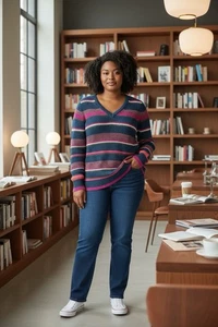 Belle Boho by Kim Gravel Damen Gr. LG Blau Rosa Pfirsich Tunika Pullover A652498 - Bild 1 von 9