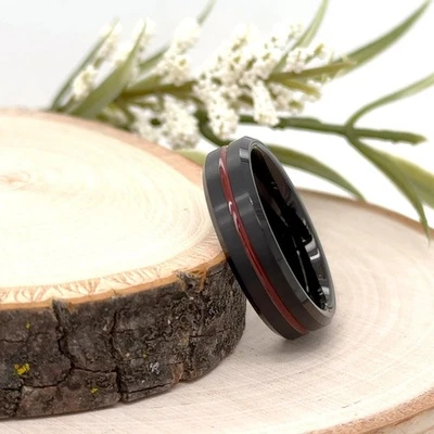 Anillo Regalos Navidad Tungsteno Negro 6mm Para Ella Cerámica Naranja Diseño Minimalista Foto 1 de 4