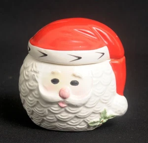 Santa Head Jam Condiment Jar Red Hat Lid Porcelain Missing Spoon Taiwan - Imagen 1 de 4