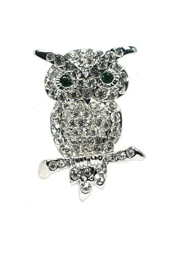 Spilla A Forma Di Gufo In Cristalli Trasparenti - Immagine 1 di 1