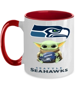 SEAHAWKS Coffee Mug, Pink Two Toned Seattle SEAHAWKS Yoda Coffee Mug Gift - Picture 1 of 2