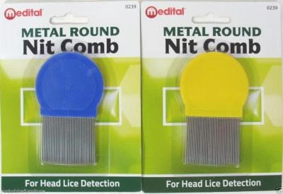 NEW METAL ROUND NIT HAIR GRITTY COMB HANDLE REMOVES HEAD LICE EGGS FINE TOOTHED - Image 1 of 3