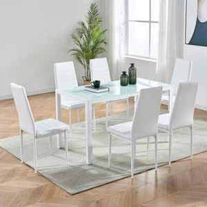 Deluxe Glass Dining Table Set Modern Design With Faux Leather - Picture 1 of 7