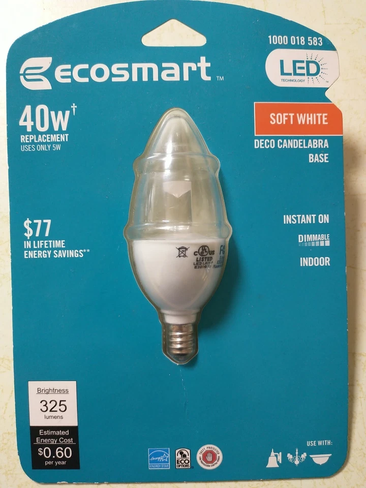 Ecosmart 40w Equivalent Soft White (2700k) B11 Clear Blunt Tip Decorative LED