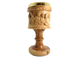 Eucharist Catholic Wine Cup Last Supper Carved Olive Wood Goblet  Holy Land - Picture 1 of 8