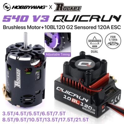 Hobbywing 10BL120 120A ESC 540 V3 Brushless Motor Combo for 1/10 1/12 RC Car - Image 1 of 4