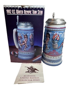 1992 Anheuser Busch Budweiser US Winter Olympic Team lidded Stein France CS162 - Picture 1 of 10