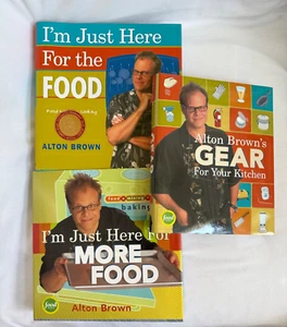 ALTON BROWN Lot of 3 (I'm Just Here for Food,...More Food, Gear for Kitchen)NEW - Picture 1 of 11