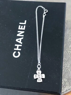 CHANEL 05P Cross Charm Bracelet Enamel on Silver 7" Used FREE US S/H - Image 1 of 4
