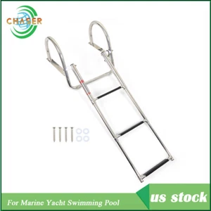 Boat Ladder Stainless Steel 3 Steps Telescoping For Yacht Swimming Pool New - Picture 1 of 8
