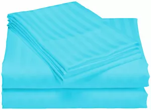 100 % Ägyptische Baumwolle 600 Fäden Tiefe Taschen Cal King Lakenset Robben Blau Streifen - Bild 1 von 1