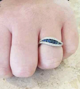 Lab Created Blue Sapphire Wedding Band Half Eternity 14K White Gold Over 5.00Ct - Picture 1 of 1