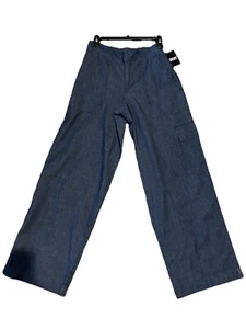 DKNY Women’s Lightweight Jeans Trouser Blue Wide Leg Cargo Pocket Dark Wash NWT - Picture 1 of 8