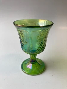 Indiana Carnival Glass Goblet Iridescent Green Harvest Grape Pattern - Picture 1 of 5