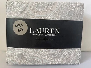 Ralph Lauren FULL Full Sheet Set 4 PCS 100% Cotton Deep Fit Gray Blue Paisley - Picture 1 of 4