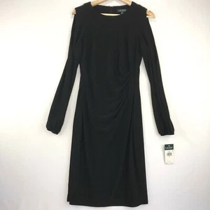 Lauren Ralph Lauren Womens Size 6 Dress Black Long Sleeves Open Shoulder Stretch - Picture 1 of 7