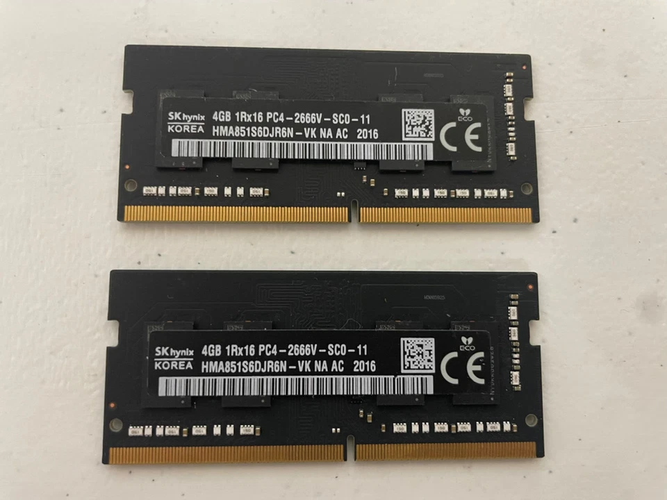 (2) SK hynix 4GB 1Rx16 PC4-2666V-SCO-11 HMA851S6CJR6N -VK Laptop  RAM - Image 1 of 1